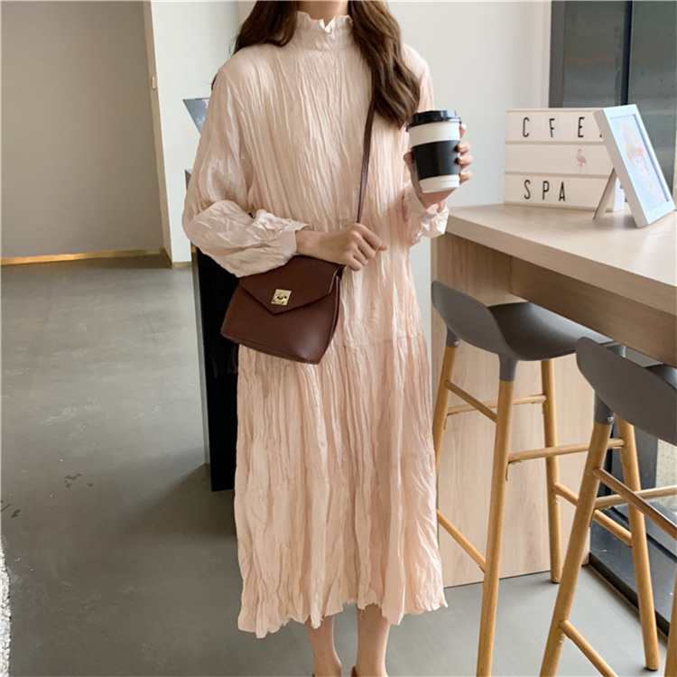 送料無料 憧れ白ワンピ フリルネック ロングワンピース ナチュラル シンプル 可愛い Lamitte Deco トレンド 韓国ファッション ショップ