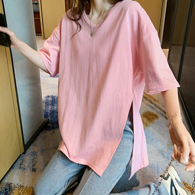 バックプリント Vネックロングtシャツ 半袖tシャツ ブラウス 春夏 トップス おしゃれ かわいい ブラウンコーデ トレンド こなれ感 レディース 韓国 韓国ファッション 代 30代 40代 50代 Cocomomo ココモモ Cocomomo Select