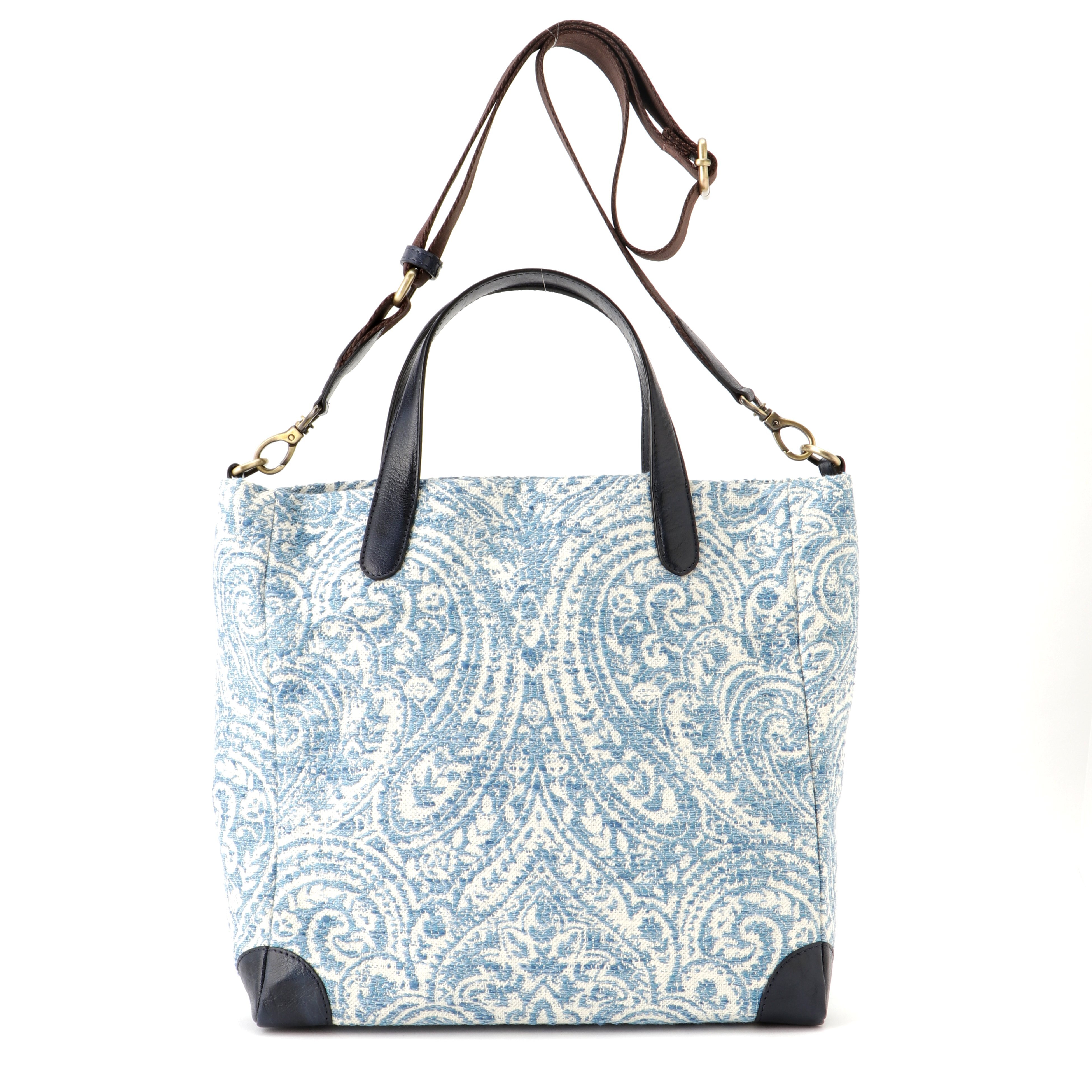 綿x水牛革 コンビ素材ペイズリー柄の2wayトートバッグlサイズ 3色展開 軽い ショルダー 本革 M9142 Rayzcloset Online Shop