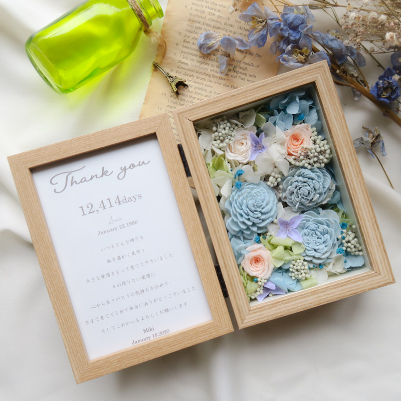 Thankyou Bluephotoframe 感謝のきもちをこめて プリザーブドフラワー フラワーボックス ご両親贈呈品 Florilege