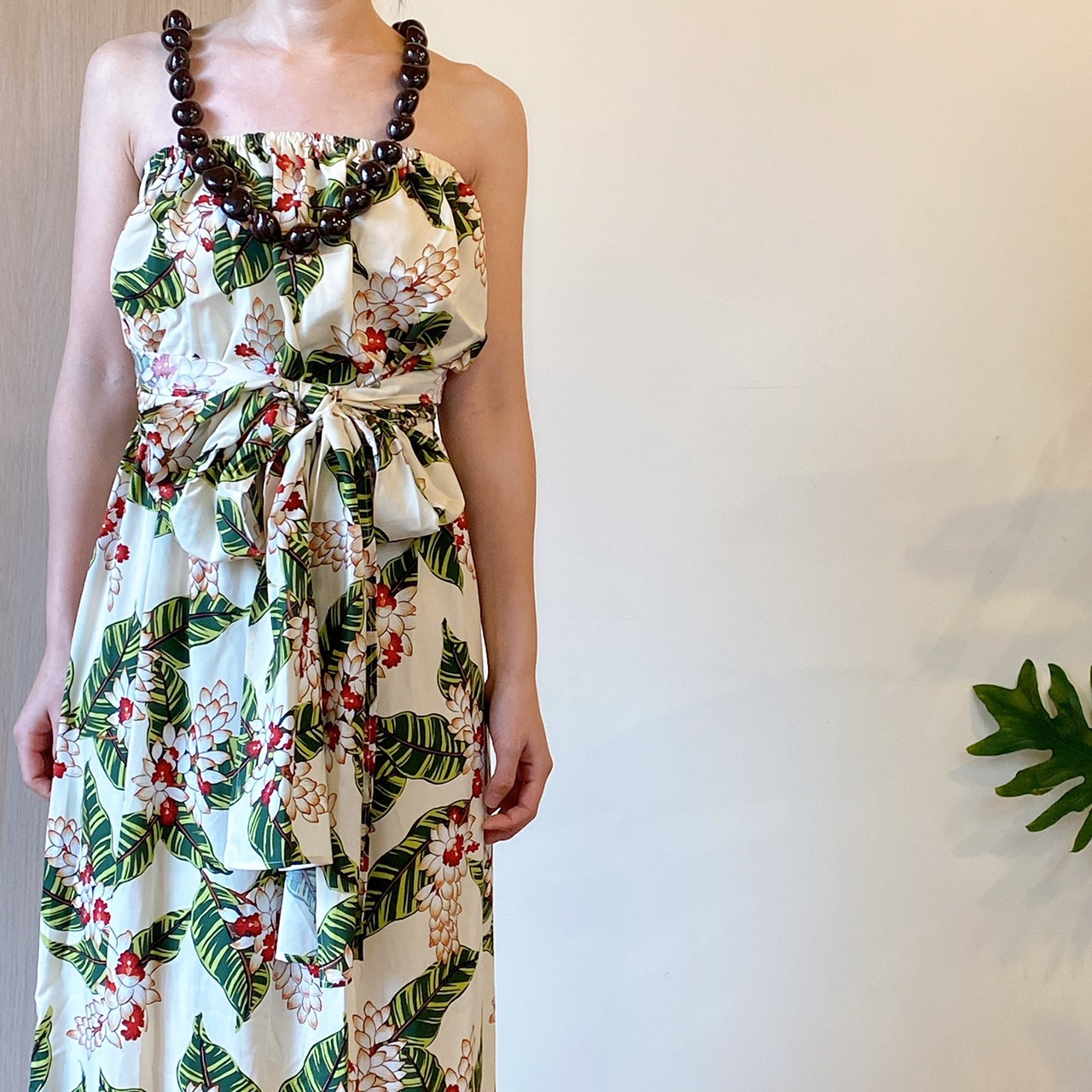 W ムームー 3wayリゾートワンピース ジンジャー ホワイト ハワイアンドレス エコルエヒク