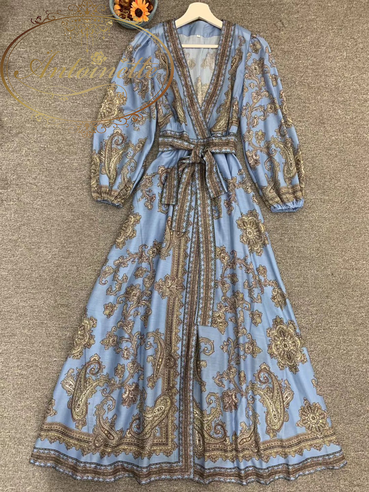 ブルー ワンピース ｖネック セクシー エキゾチック One Piece Natural Summer Autumn Antoinette