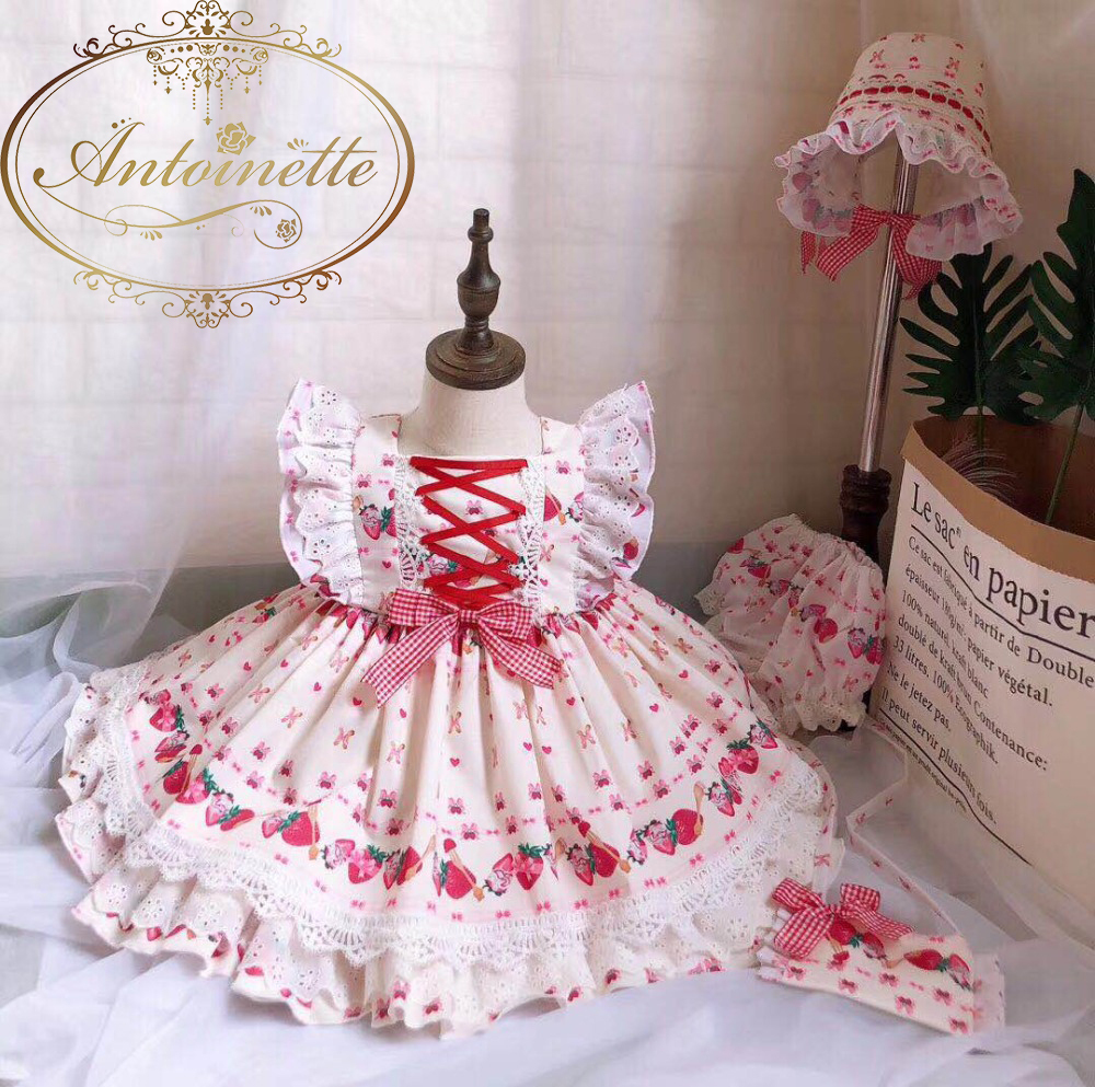 苺 Strawberry ドレス ワンピース ワンピ レース おんなのこ 子供 子供服 プリンセス ロリータ 姫系 フリル 花柄 フラワー Baby Dress Cute Flower 赤ちゃん ベビー 服 Antoinette