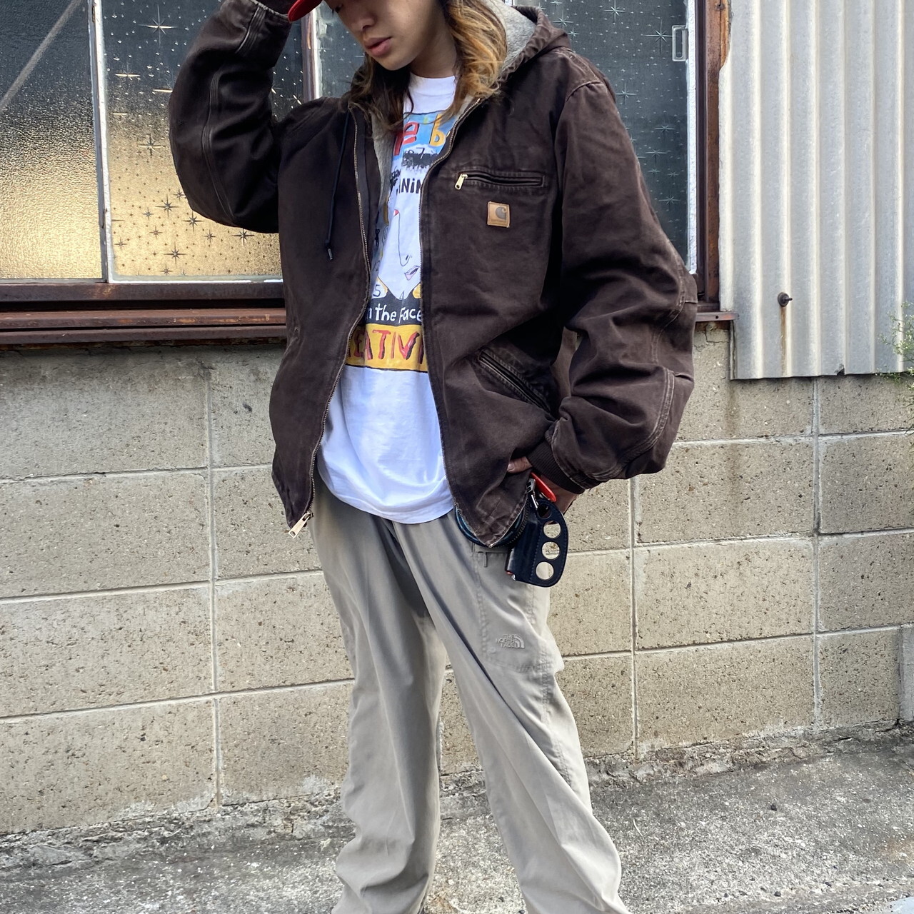 Carhartt カーハート デトロイトジャケット ワークジャケット フルジップパーカー フード付き ダック地 ボアライナー ブラウン 茶色 メンズl 古着 ワークジャケット Cave 古着屋 公式 古着通販サイト