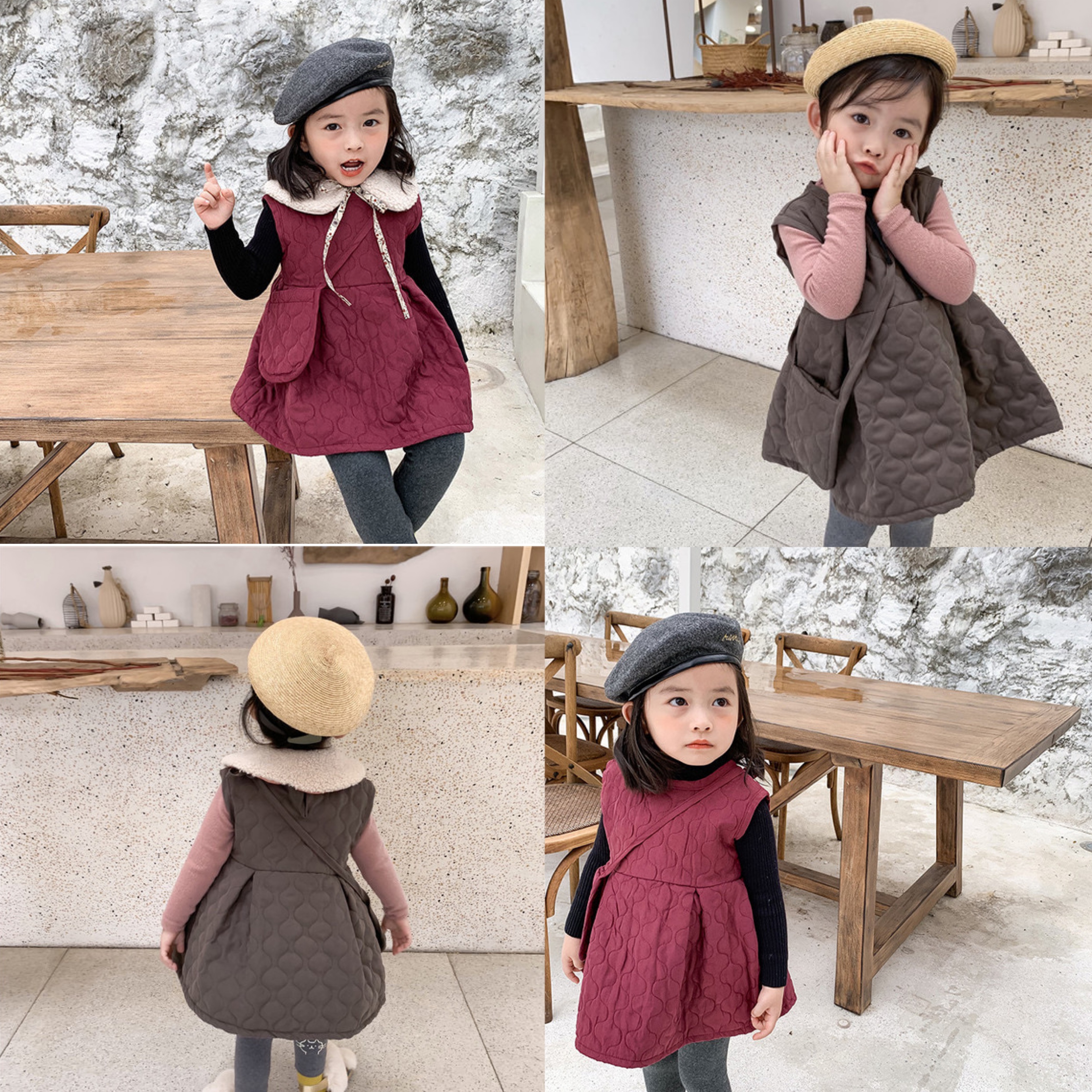 80 1 2colors ３点セット ボア付け襟 ワンピース ポシェット こどもふくemmy