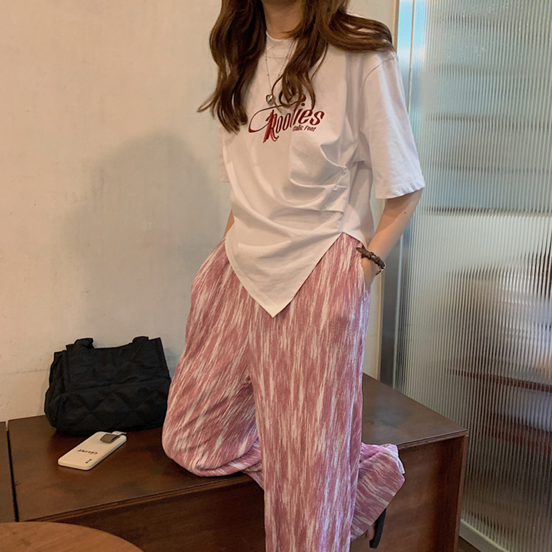 送料無料 ラフな着心地セットアップ Tシャツ ワイドパンツ お洒落 ルームウェア カジュアル ゆったり Lamitte Deco トレンド 韓国ファッション ショップ