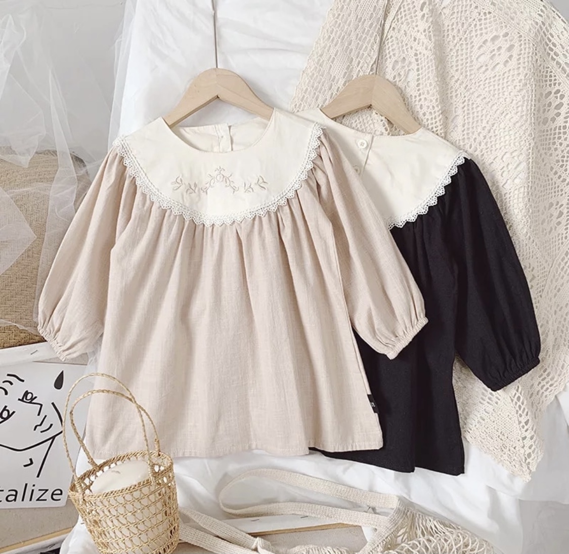 レーススモックワンピース スモック 海外子供服 ワンピース 刺繍 レース 女の子 韓国ファッション 海外子供服 Fly Bell Import Select Shop