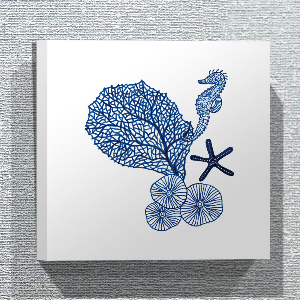 【ファブリックパネル/30×30cm】珊瑚とタツノオトシゴ