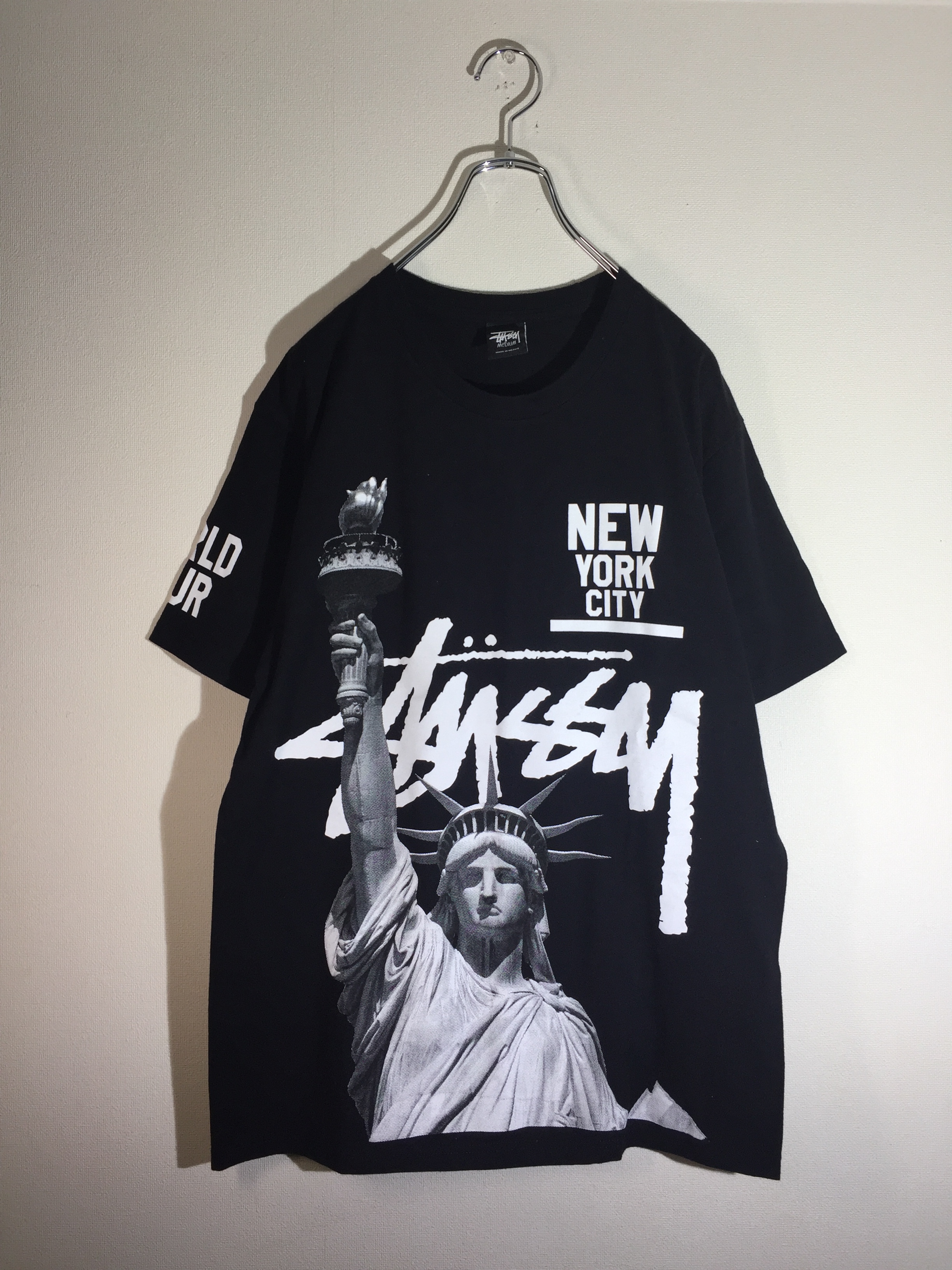 Stussy ロゴデザインtシャツ ロゴプリント 自由の女神柄 古着屋 Kafuca