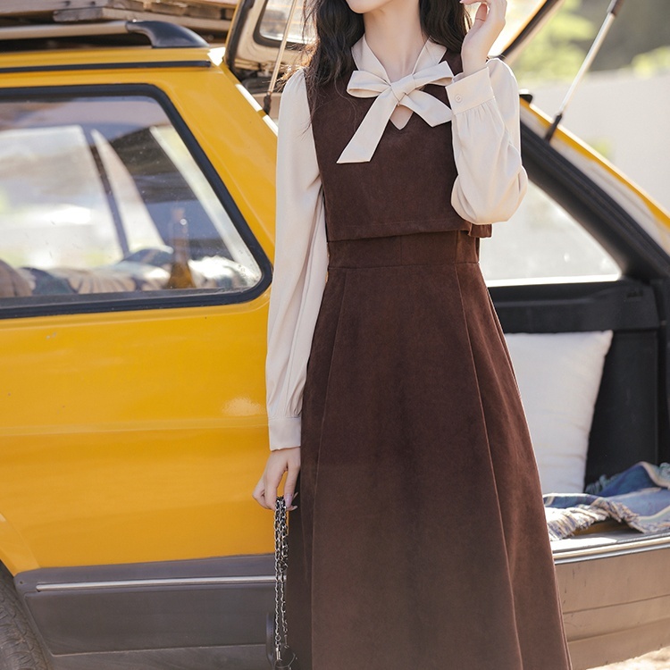 コーデュロイワンピース フレンチレトロ 長袖 秋冬春 レディース I 047 Ilu Mosa