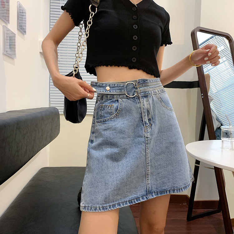 薄い色のデニムスカート新しい夏のハイウエストaラインスカートショートスカートは薄いパッケージヒップスカートの潮の女性のバージョン モンロー Mixlily Shop A