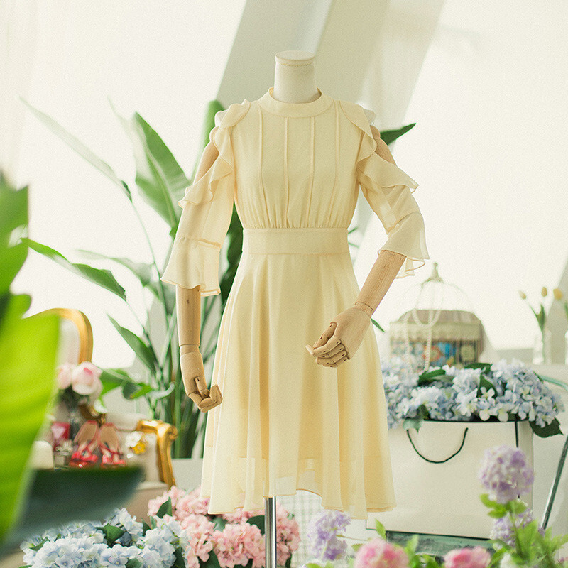 ワンピース ペプラム パーティードレス 結婚式 デート 披露宴 Aライン ワインレッド ライトイエロー S M L Dresszone