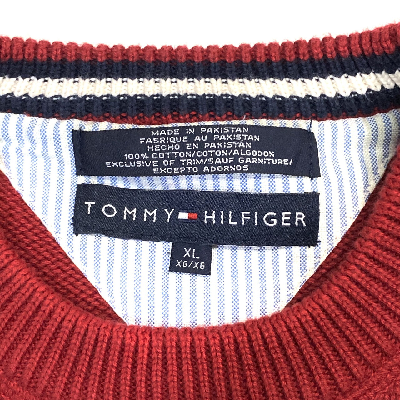 Tommy Hilfiger トミーヒルフィガー クルーネック ヘビーコットンニットセーター レッド 赤 メンズxl ニットセーター Cave 古着屋 公式 古着通販サイト