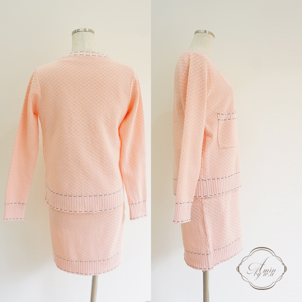 ピンクニットワンピース カーディガンセット Amin By W A