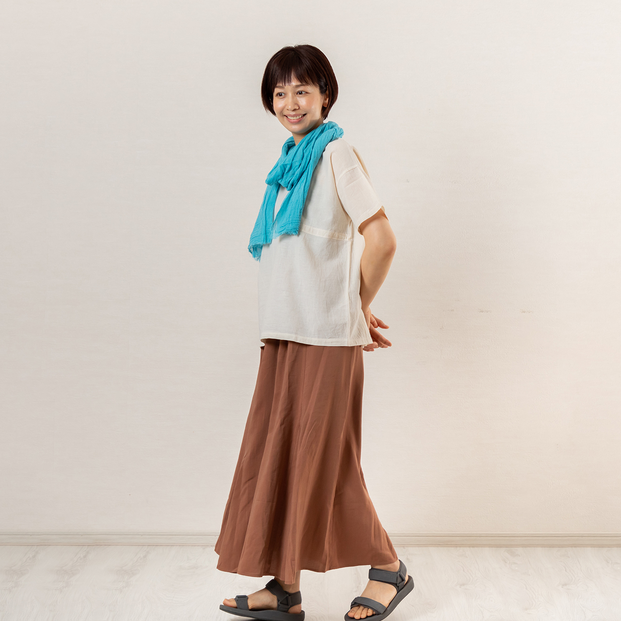 ガーゼ生地 軽やかストール ターコイズブルー 手作りガーゼ服専門店 由 ゆい