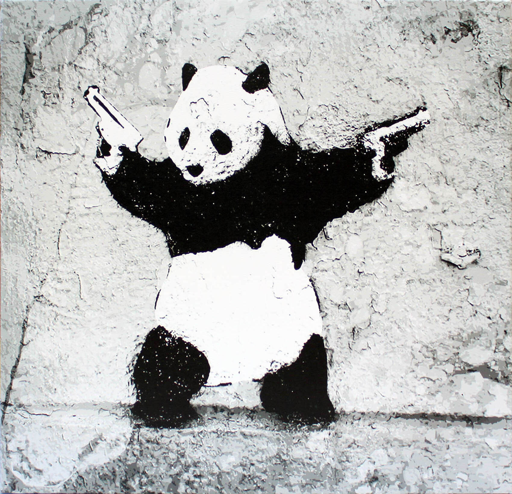 バンクシー パンダ ガンズ Panda With Guns 展示用フック付きキャンバスジークレ アートショップフォームス