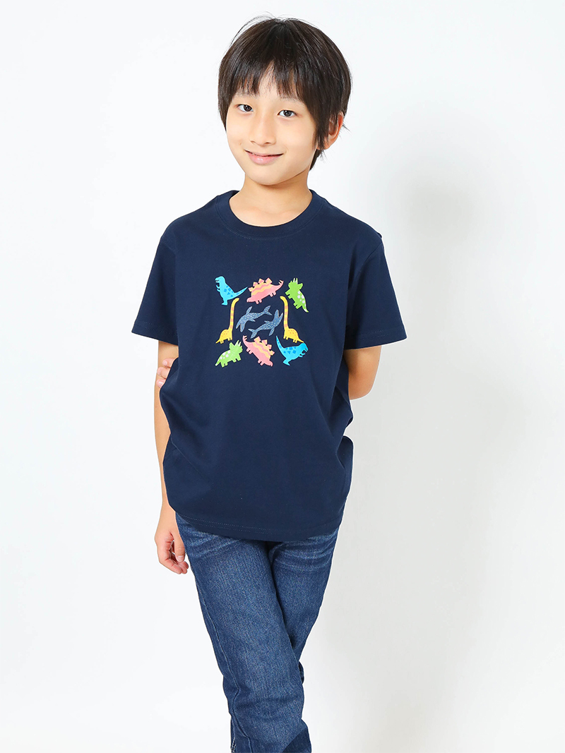 恐竜プリントｔシャツ 子供用 恐竜パラダイス ネイビー Kt Mo 恐竜グッズ通販ショップ Chamaryu