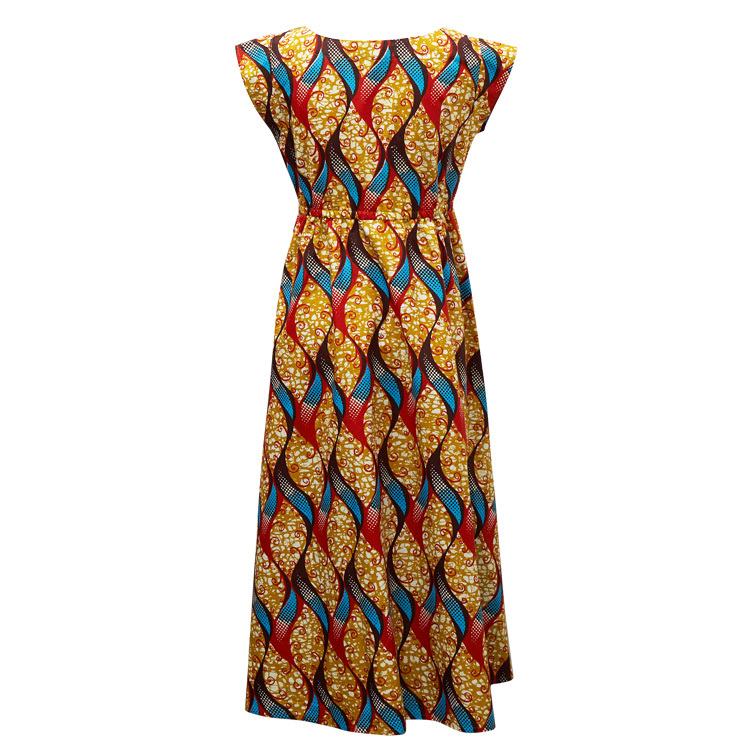 フレンチスリーブワンピース 唐草 カーキ レッド ブルー 日本縫製 アフリカンプリント アフリカンファブリック アフリカンバティック パーニュ キテンゲ アフリカ布 ガーナ布 エスニック ハイウエスト エスニック レディース 女性 Cherry Et Cacao