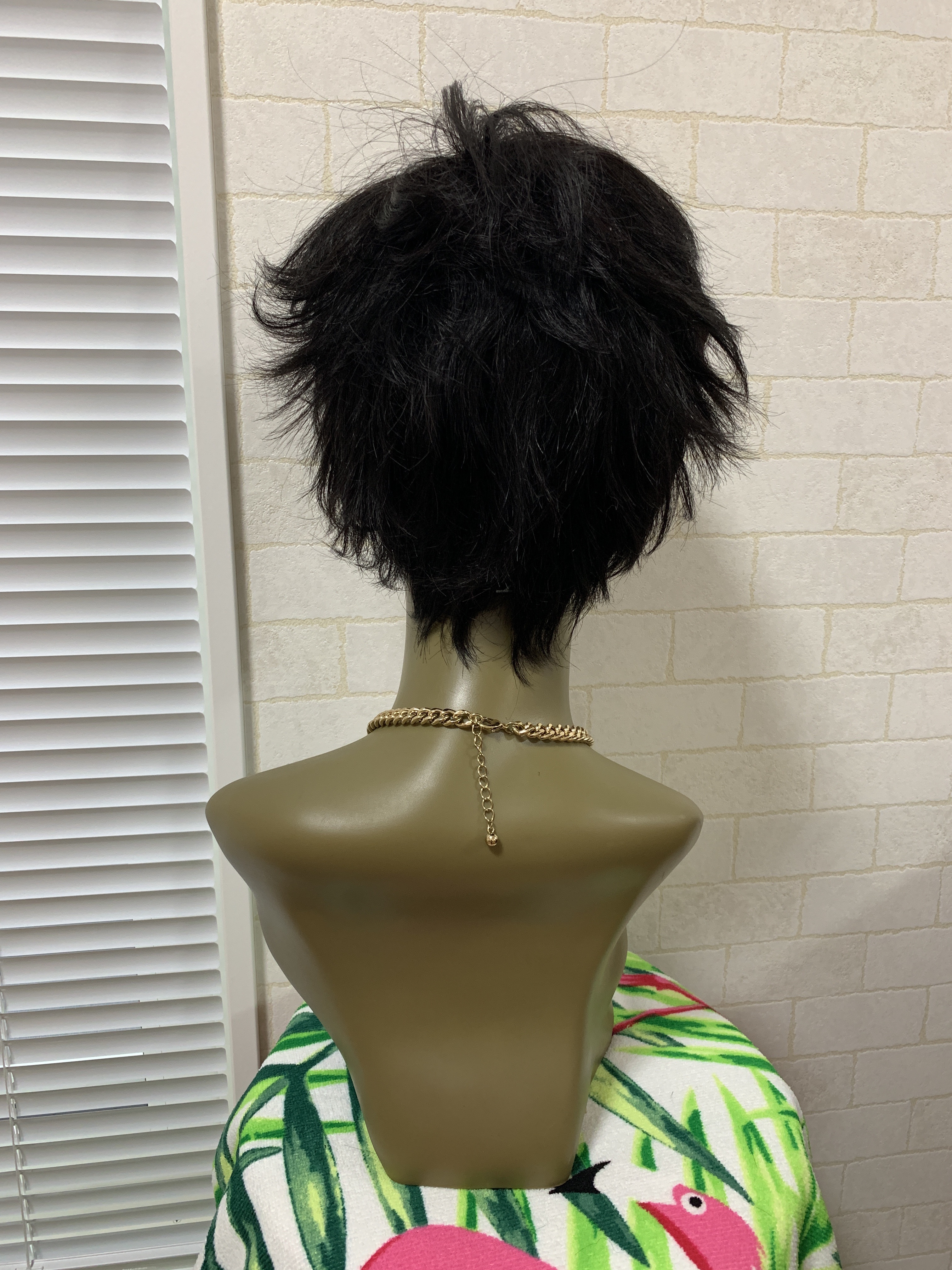 100 人毛 1ブラック ベリーショートウィッグ Pekopon Wig