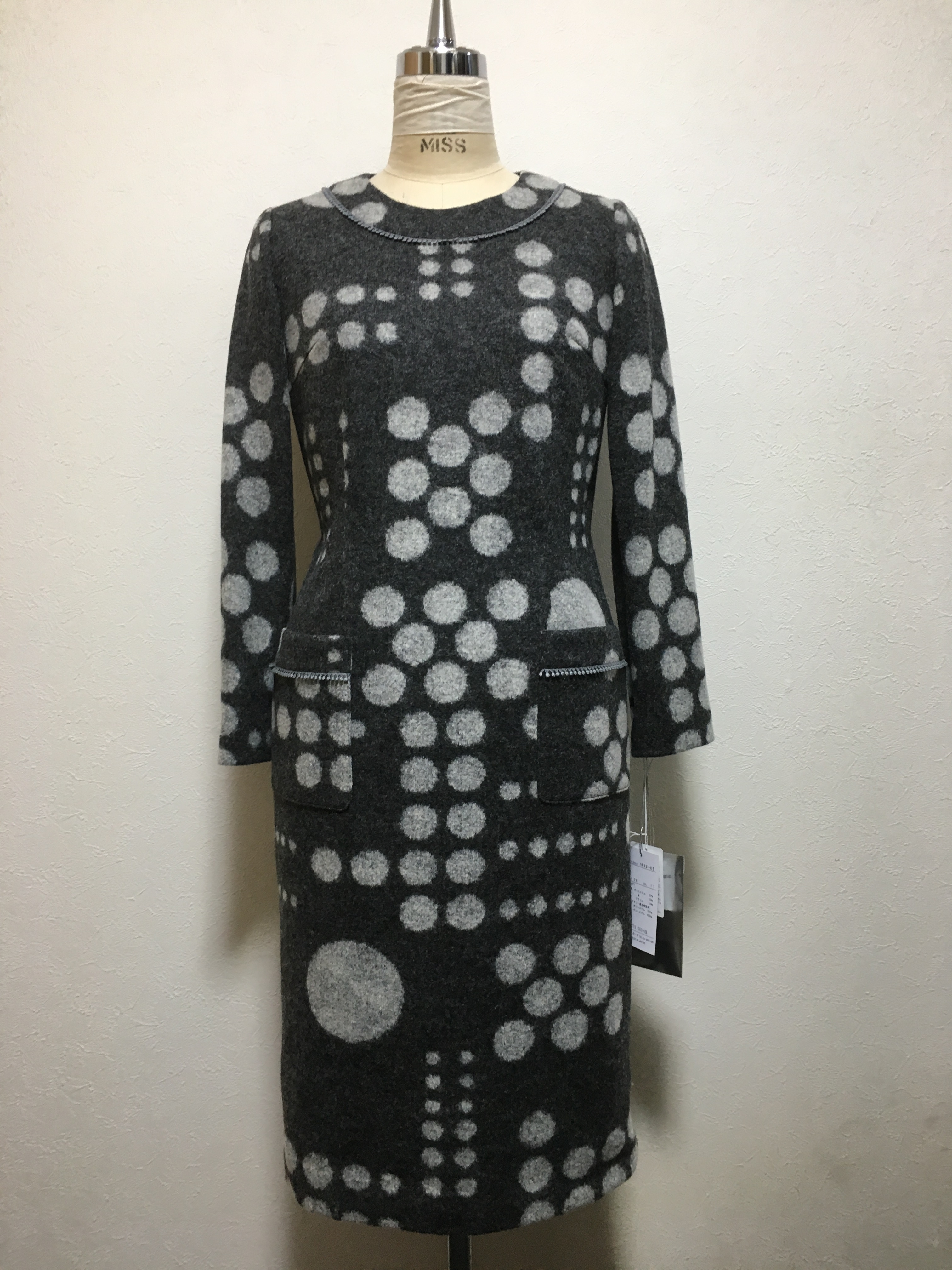 ドットウールジャージワンピース 1619 Os Supermodaオリジナル 国内生産イタリー製生地使用 Supermoda