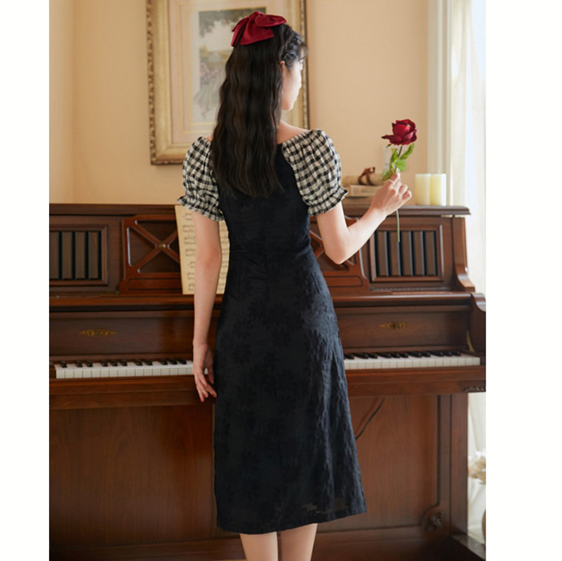 チャイナ風ワンピース 改良型チャイナドレス 普段着 女子会 パーティー ボートネック S M L ブラック 黒い Elegant