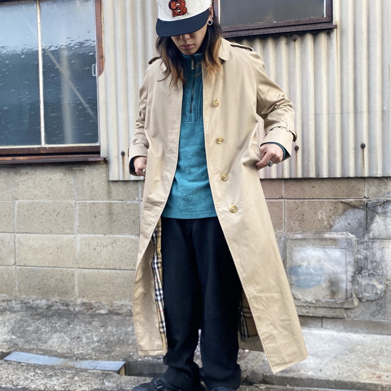 ビンテージ 英国製 Burberry S バーバリー ステンカラーコート バルマカーンコート レディースl相当 メンズm相当 古着 マキシ丈 ヴィンテージ 裏地バーバリーチェック ベージュ コート Cave 古着屋 公式 古着通販サイト