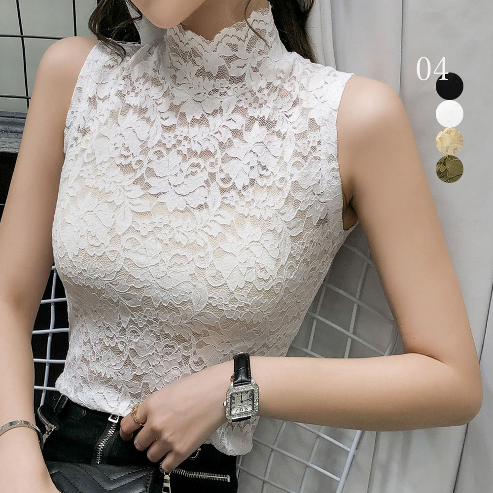 総レーストップス 透け感 フィット 刺しゅうレース タンクトップ 総レース レディース インナー 花柄 セクシー トップス ハイネック エレガント ネット通販 購入 激安 10代 代 30代 40代 春 夏 Roprot ロプロット ファッション レディースアパレル販売