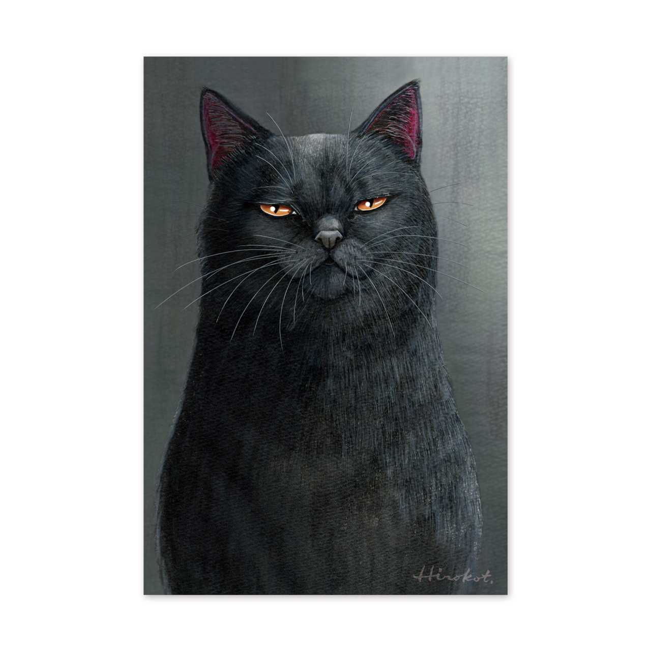 29 ある孤高の黒猫の肖像 ポストカード The Portrait Of A Solitary Black Cat Postcard イラストレーター たなかひろこ