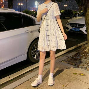 チャイナドレス風 バックリボン ガーリー レース ミニ ワンピース 4593 人気プチプラレディース韓国 ファッション新作通販 Aliceholly アリスホーリー