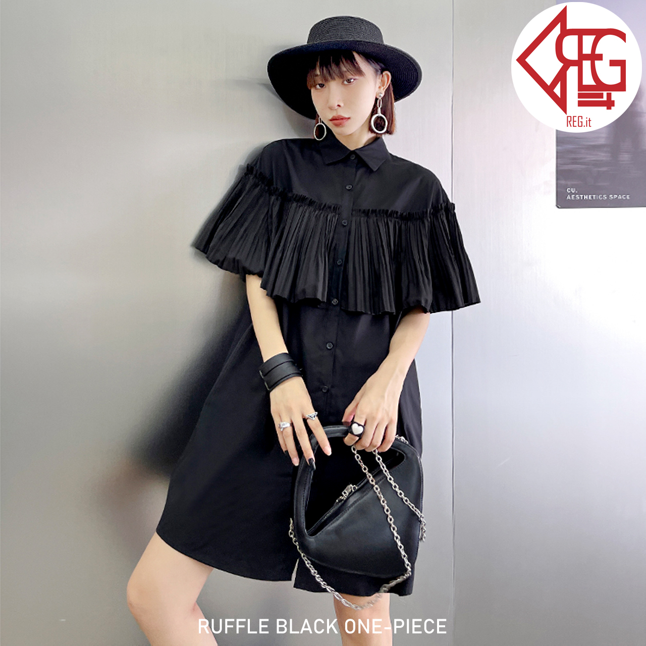Regit Ruffle Black One Piece S S 韓国ファッション ワンピース 個性的 ミニ丈 ショート丈 10代 代 着映え ネット通販 Tac023 Regit