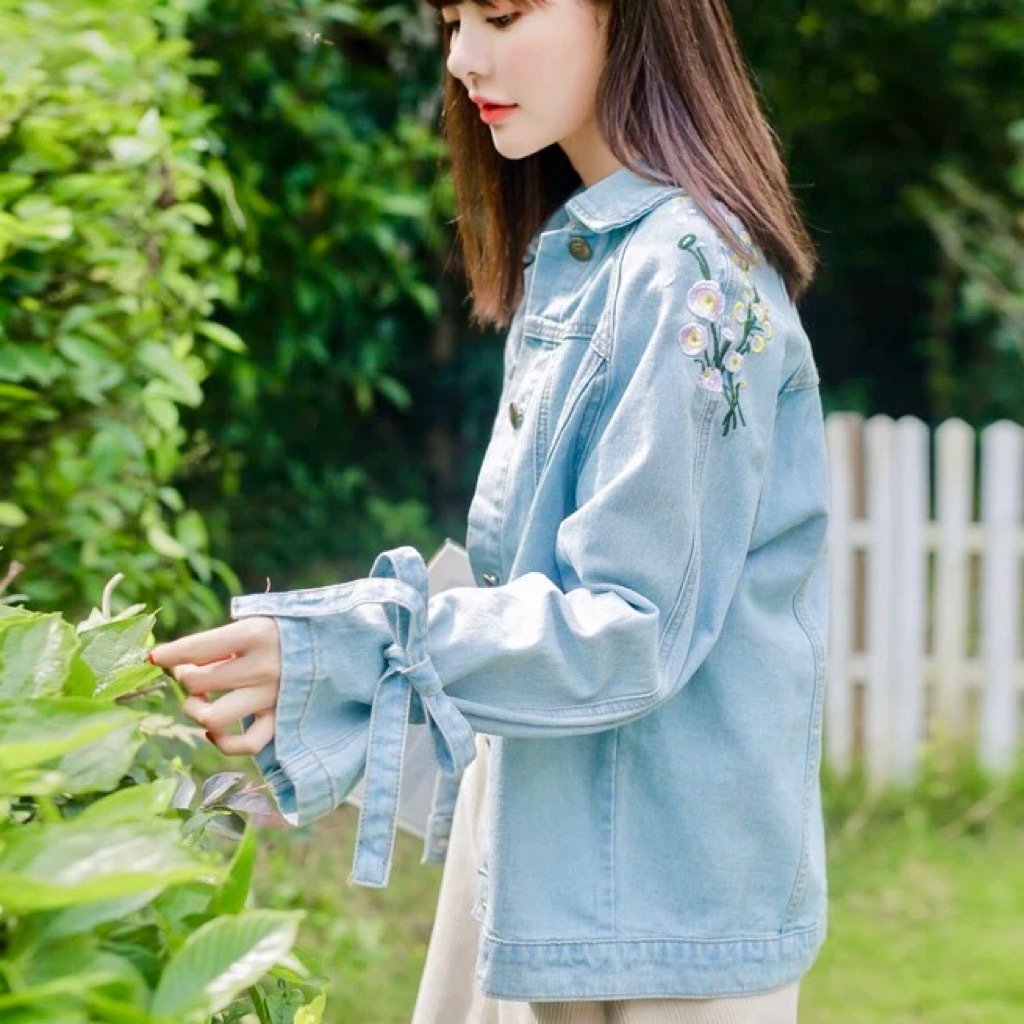 花 柄 刺繍 リボン デニム ジャケット Gジャン アウター レディース 春 夏 秋 物 長袖 オルチャン 韓国 ファッション カジュアル 大人 の 可愛い 羽織り Ou 0184 Happy Orurea ハッピーオルレア
