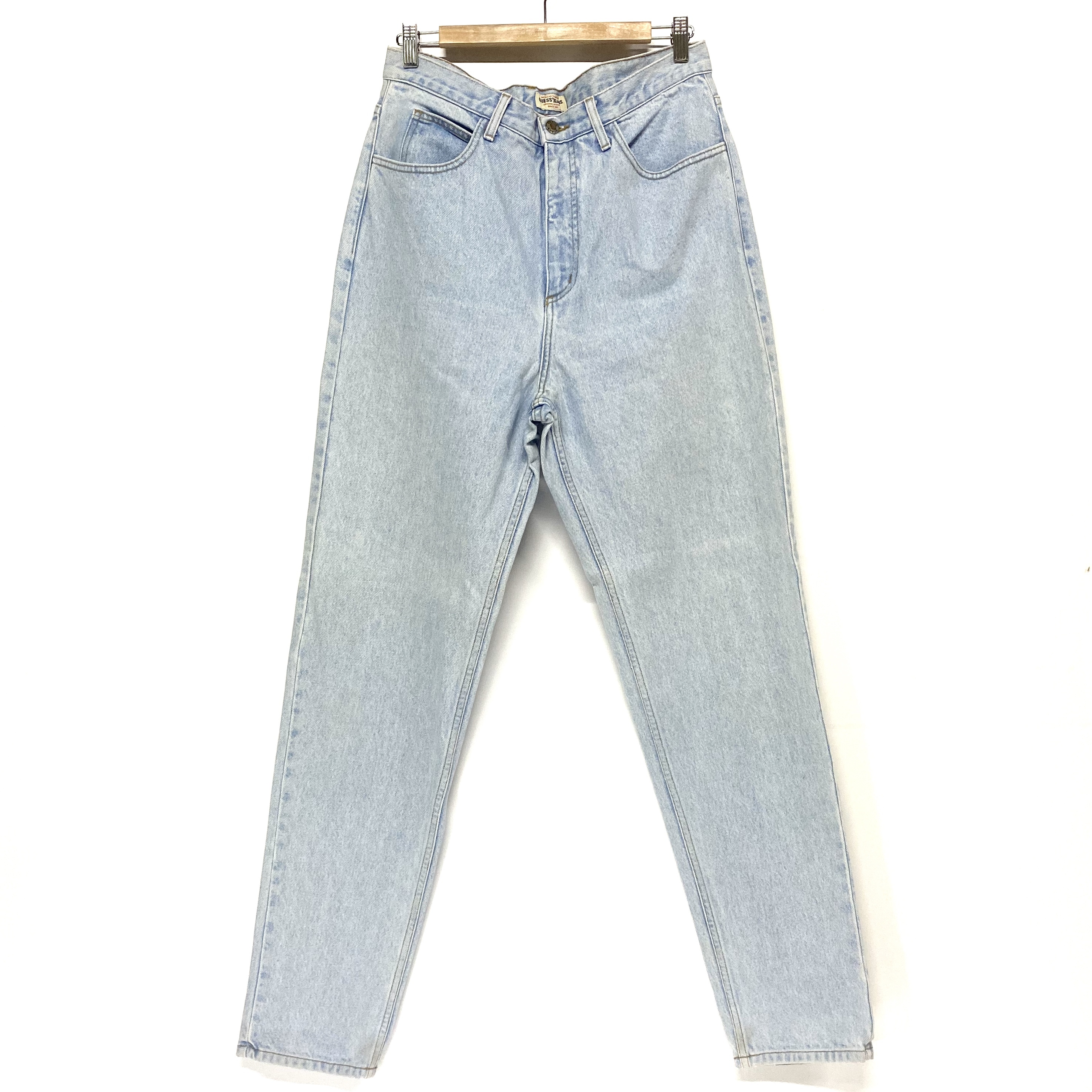 80年代 Guess Jeans ゲスジーンズ テーパード デニムパンツ ヴィンテージ 薄色 アイスブルー メンズw34 古着 デニムパンツ Cave 古着屋 公式 古着通販サイト 初回割 1000off実施中