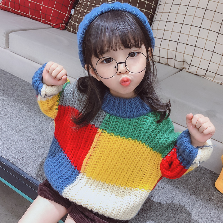 90 130 カラフルニット セーター 長袖 韓国子供服 オシャレ キッズ 男女兼用 Q Toworld キュートワールド 子供 服 メール便は何点でも送料の合計は280円