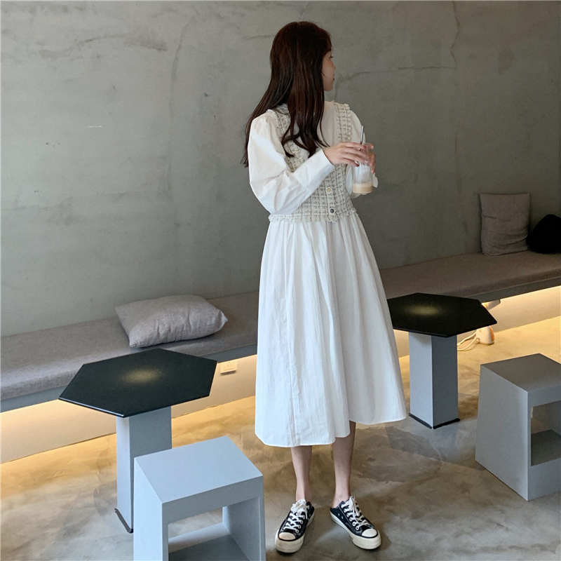 送料無料 ガーリーコーデ かわいい ツイード ビスチェ 付き ふんわり シフォン ワンピース ビスチェ ２点セット Lamitte Deco トレンド 韓国ファッション ショップ