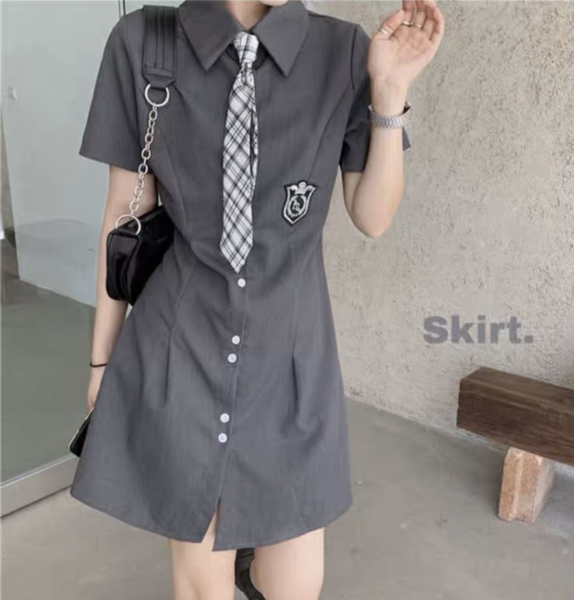 レディースファッション ミニワンピース シャツワンピース カジュアル 春夏コーデ 半袖 新作 ネクタイ付き More Lluze モア ルーゼ