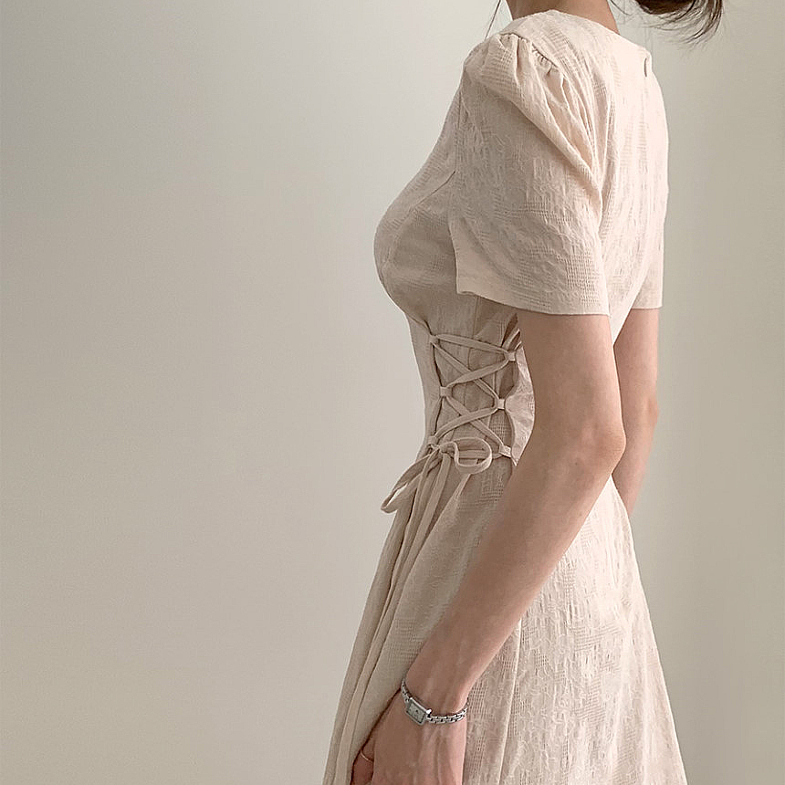 Al 358 Vネック ウエストサイド編み上げ フレア ワンピース A Lot Of Love 公式