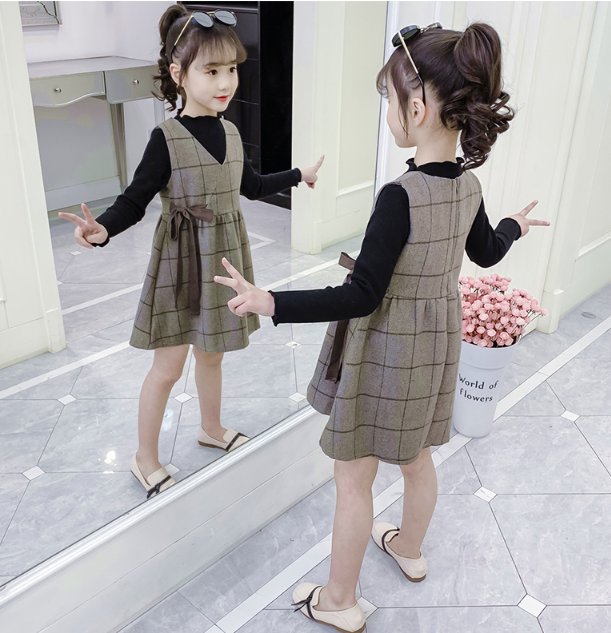 ちょっぴりレトロでかわいい ワンピースセットアップ 子供服 セットアップ ワンピース カットソー トップス 2ピース 2点セット スカート 女の子 お呼ばれ お出かけ 長袖 チェック 発表会 結婚式 普段着 入園入学 卒園卒業 送料無料 韓国レディース キッズ