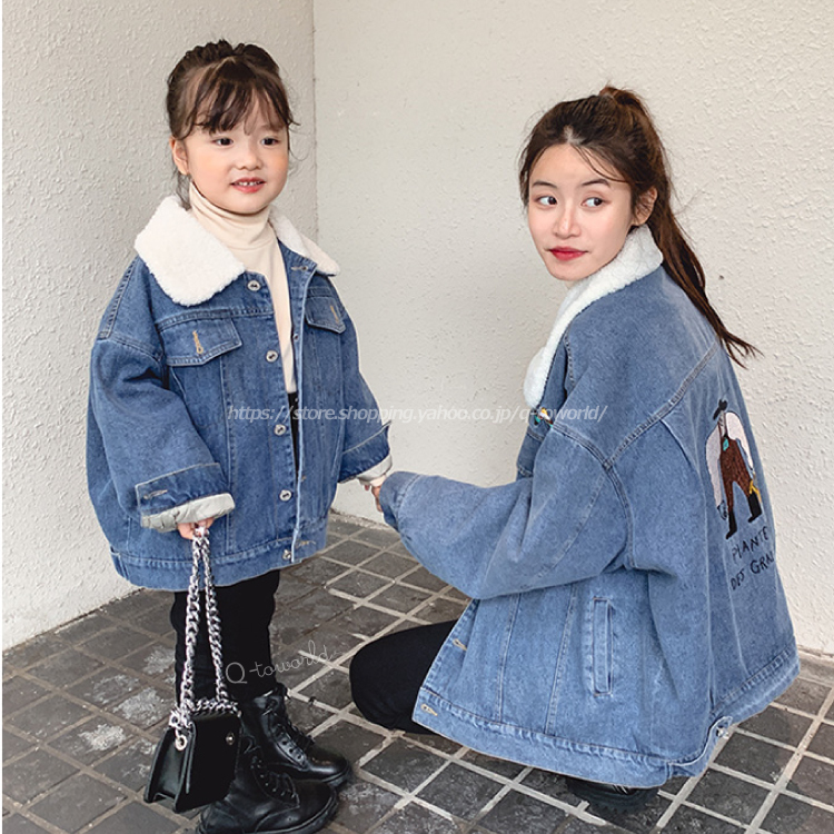 ｆ ジャケット コート親子服 デニム 子供 大人 レディース 親子秋冬 防寒 着痩せ 長袖 可愛い リンクコーデ キッズサイズ有 韓国版 韓国子供服 子供服 女の子 Q Toworld キュートワールド 子供服 メール便は何点でも送料の合計は280円