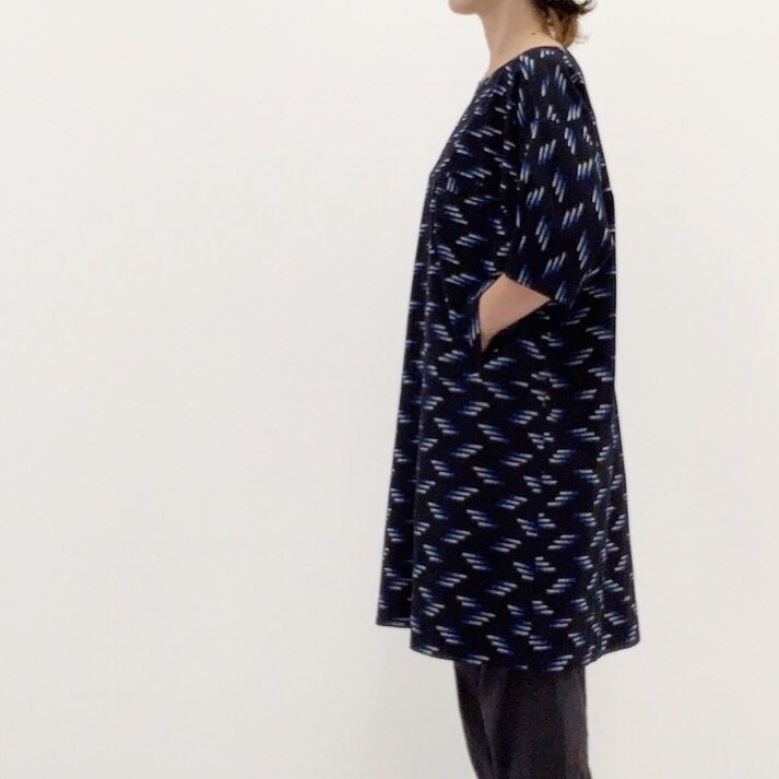 儀右ヱ門 ギエモン ワンピース ソ8 ほたる黒 ブルー白 久留米絣 日本製 久留米絣専門店 儀右ヱ門 Giemon