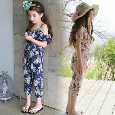 110 160cm 2カラー 花柄 キャミ オールインワン オフショル 肩出し ワンピース ボトムス 19s S 韓国 子供服 女の子 ガールズ キッズ P253 A Dear Child