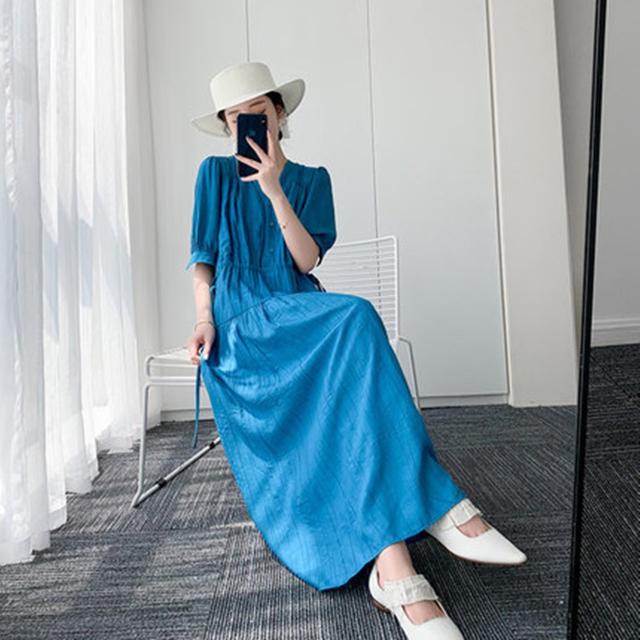 ストレートライン ネックシャーリングロングワンピース Kire Kawa 大人カジュアル