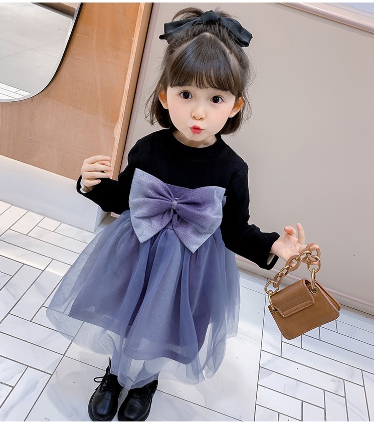 大きいリボン シフォン長袖 ナチュラル ひざ丈 ワンピース 七五三 子供ドレス ハイウエスト Aライン 子ども服 キッズ ワンピース 韓国子供服 女の子 コンクール 長袖 フォーマル おしゃれ ブルー ワンピース 無地 子供 ワンピースドレス 発表会 秋 冬 送料無料 韓国