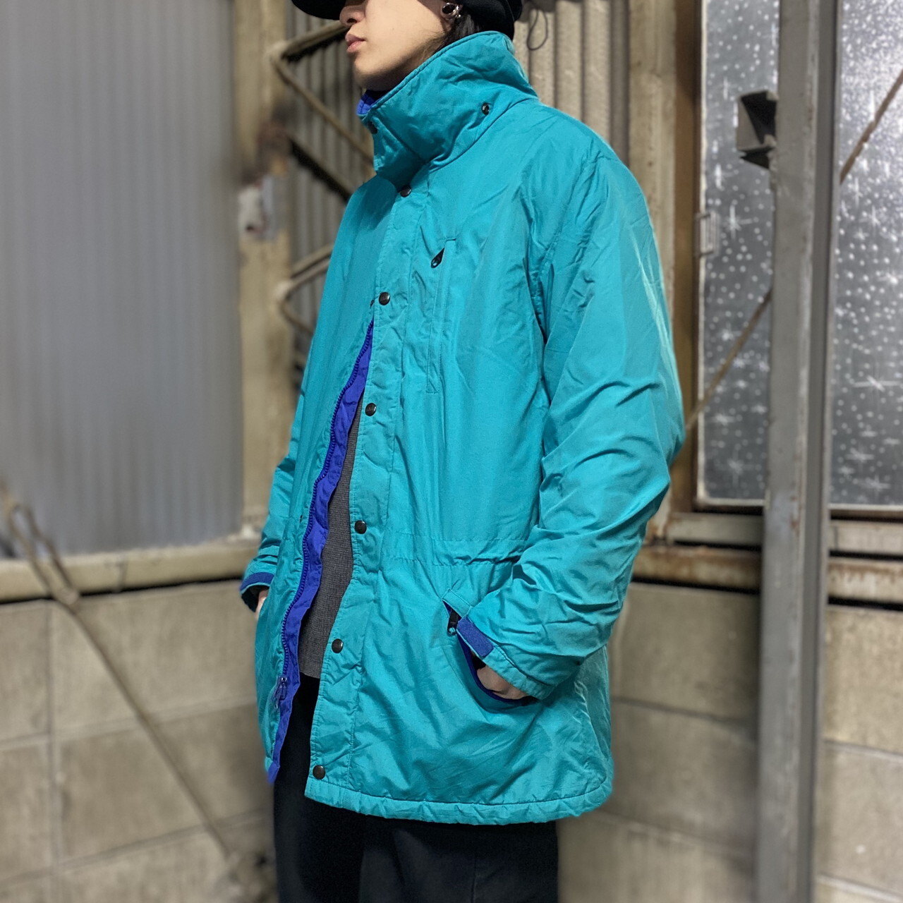 80年代 ビンテージ Usa製 山ロゴ カタディンロゴ L L Bean エルエルビーン ハイネック シンサレート マウンテンジャケット メンズm 古着 Penobscot Parka 中綿入り80s ヴィンテージ グリーン ブルー 緑色 青色 アウトドアジャケット Cave 古着屋 公式 古着通販サイト