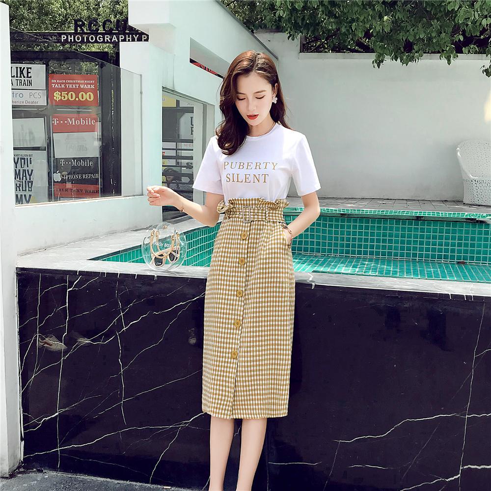 18ss オルチャン 韓国 ギンガムチェック ハイウエストスカート 韓国ファッション Style H