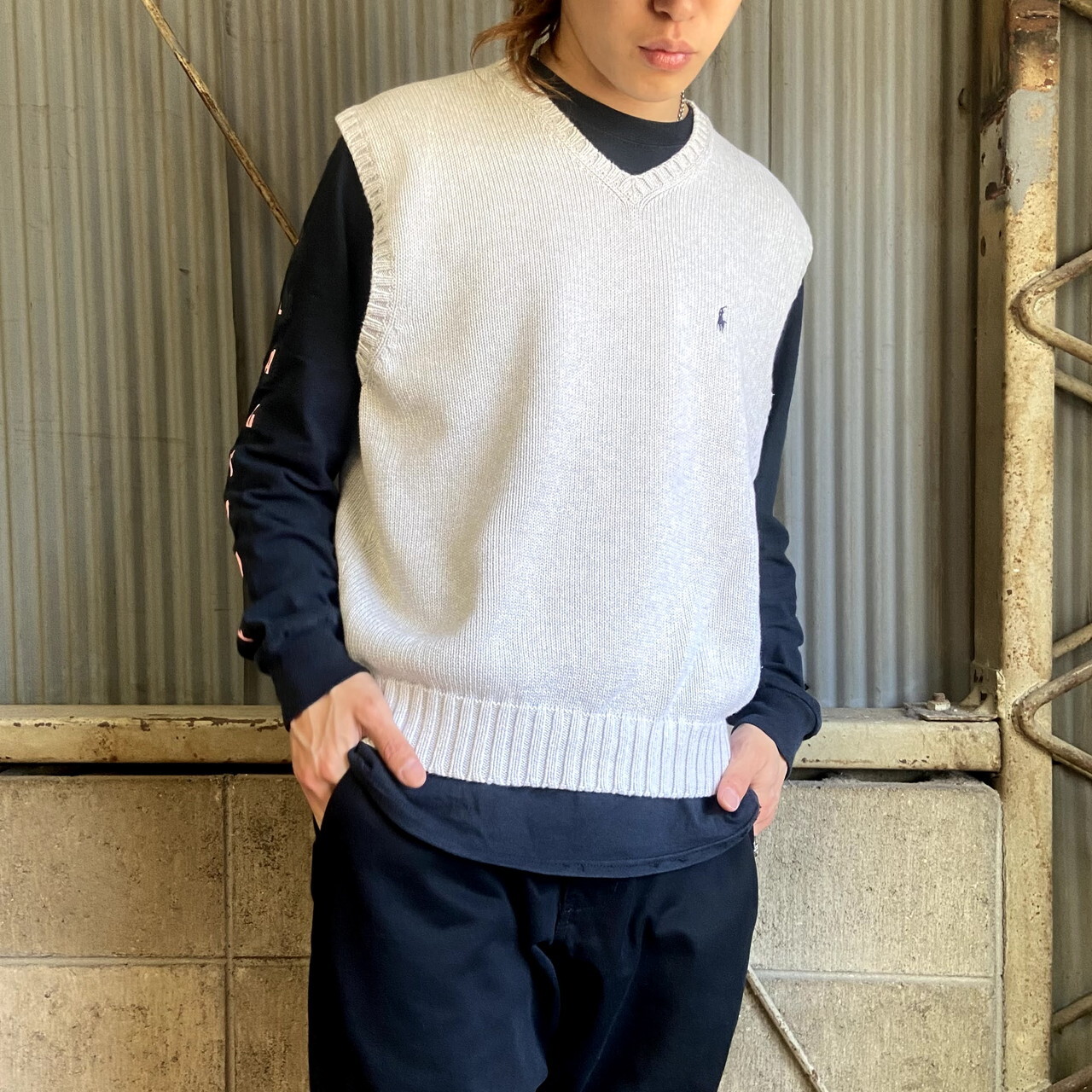 ポロバイラルフローレン コットンニットベスト メンズl 古着 Polo By Ralph Lauren グレー 灰色 ニットセーター Cave 古着屋 公式 古着通販サイト