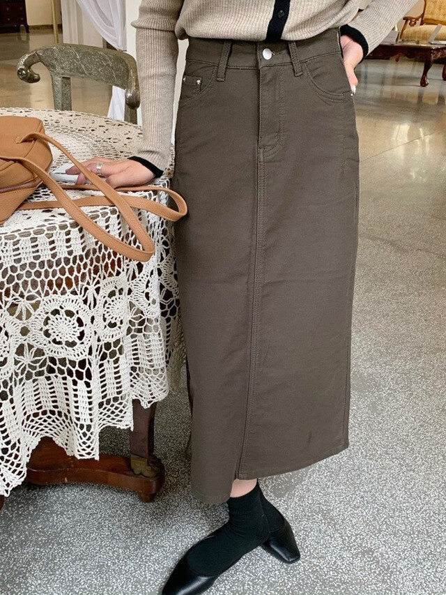 オルチャンファッション 韓国レディースファッション 6854 Aラインスカート ロングスカート Aライン タイトスカート ブラウンコーデ 秋冬コーデ 人気プチプラレディース韓国ファッション新作通販 Aliceholly アリスホーリー