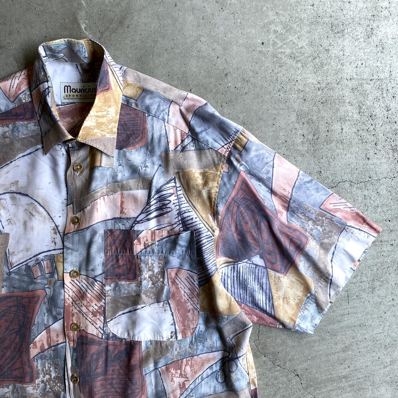 Mauricius Sport Line 半袖 総柄シャツ メンズxl相当 古着 ライトブラウン 茶色 半袖シャツ Sa Cave 古着屋 公式 古着通販サイト