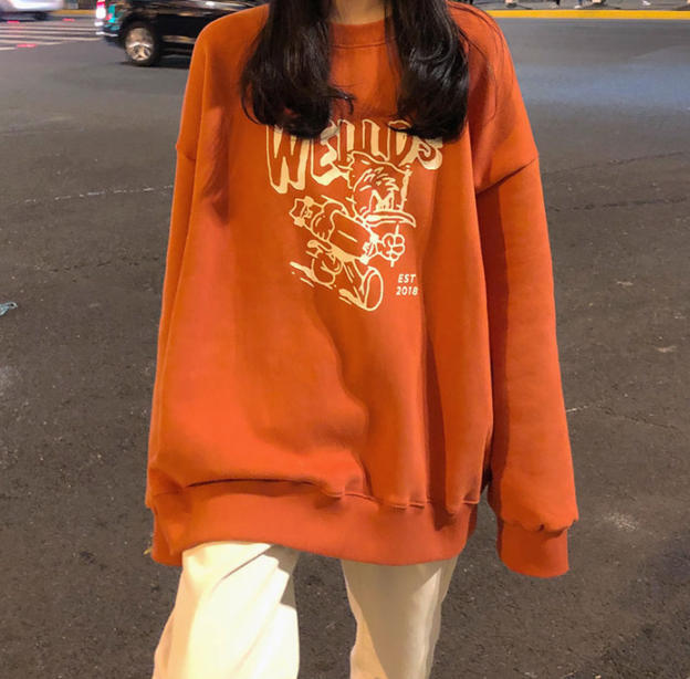 プリント スウェット トップス レトロ カジュアル 大人可愛い おしゃれ Luluca 韓国トレンドファッションluluca ルルカ