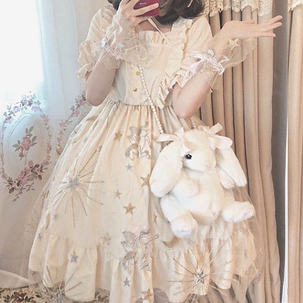 ロリィタユニコーンメッシュ刺繍妖精ワンピース Black Lotus