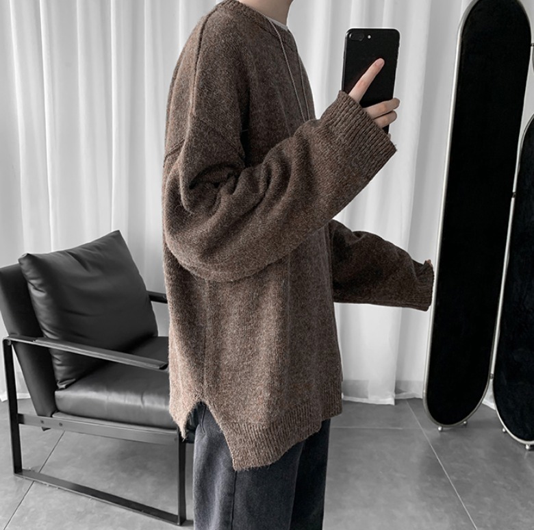 韓国メンズファッション オーバーサイズ カジュアル 袖リブニット セーター シンプル ニット 送料無料 韓国メンズ服 流行プチプラ韓国 メンズファッション新作通販 Buy The World